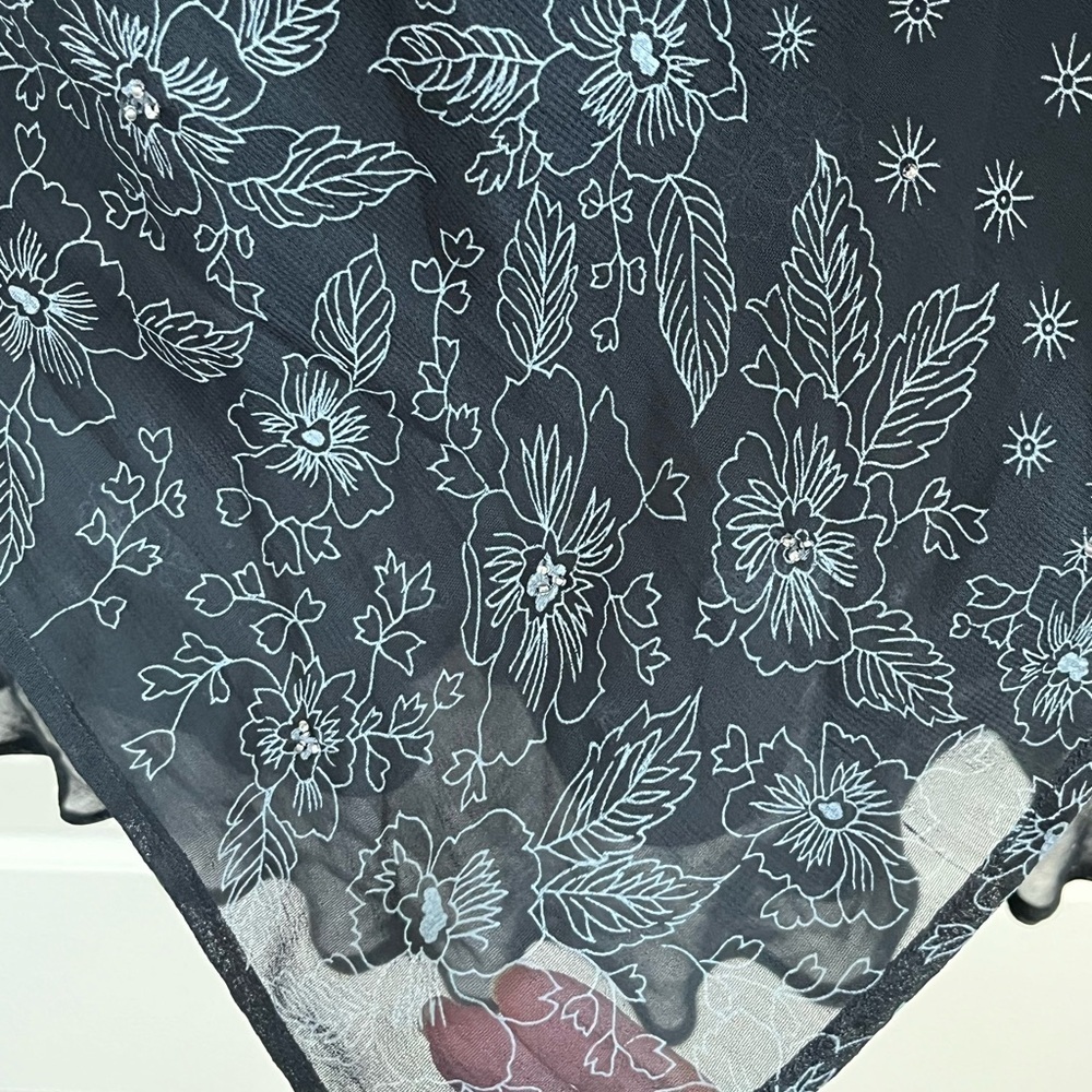 Vintage CDC Black Floral Maxi Dress Beaded Chiffon Dark Fairycore 10 Romantic - Picture 5 of 15